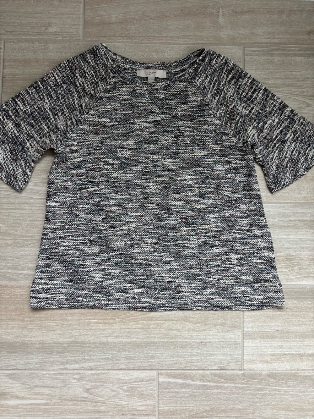 LOFT XS Black and White Space-Dye Short Sleeve Knit Top